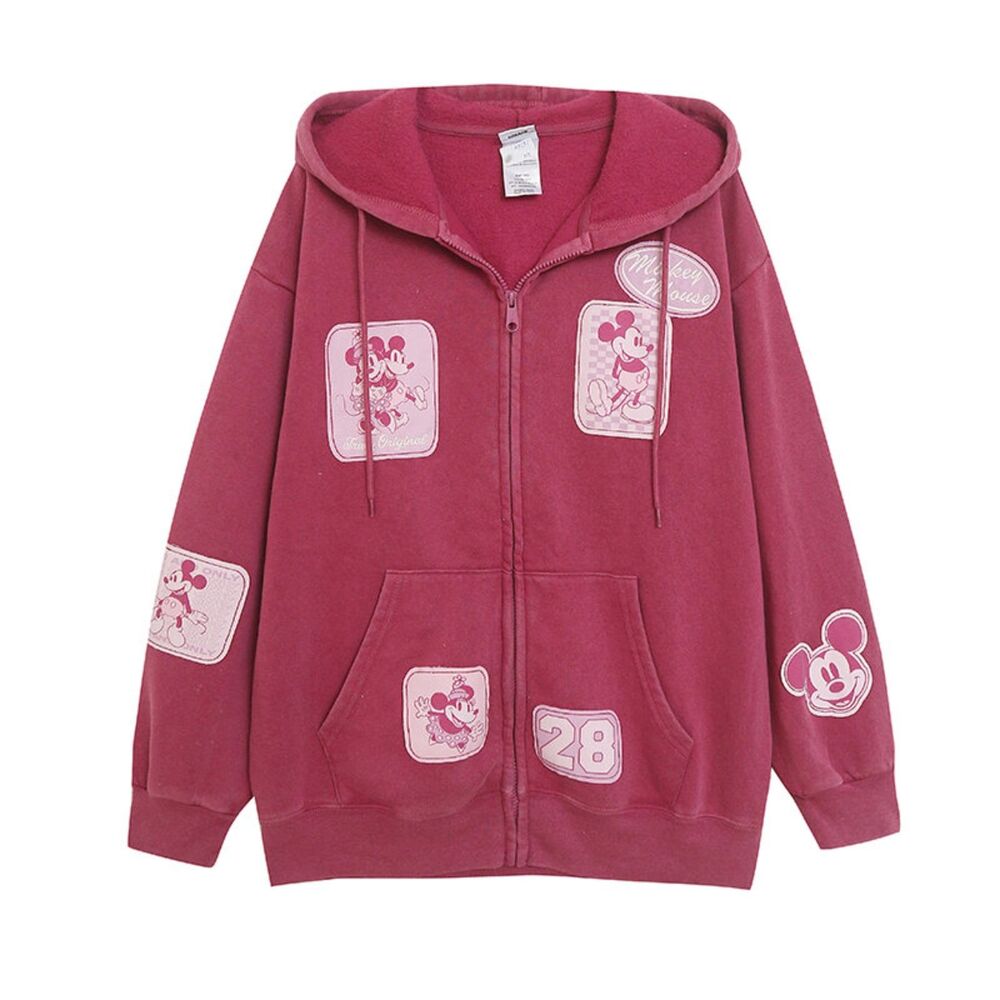NEW NWT Pinkish Red Sz XS Multi-Patch MICKEY & MINNIE MOUSE Hooded Jacket DISNEY - Picture 8 of 8